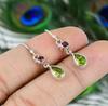 Natural Garnet Peridot Earring, 925 Sterling Silver Earring, Gemstone Hook Earring, December Birthstone, Gift For Christmas