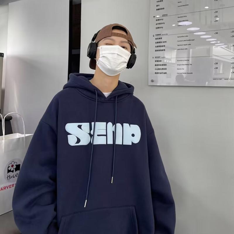 Hooded Sweatshirt Men's Monogram Print Casual Hoodie Teen Trend Sporty Loose