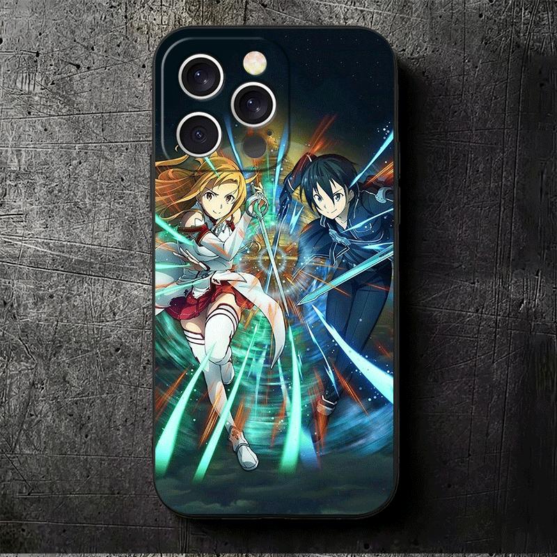 Мягкий чехол для телефона S-Sword O-Online SAO Anime для iPhone 16 16E 17 Air 15 Pro Max 14 Plus 13 Mini 11 12 7 Черный Чехол Задняя Крышка