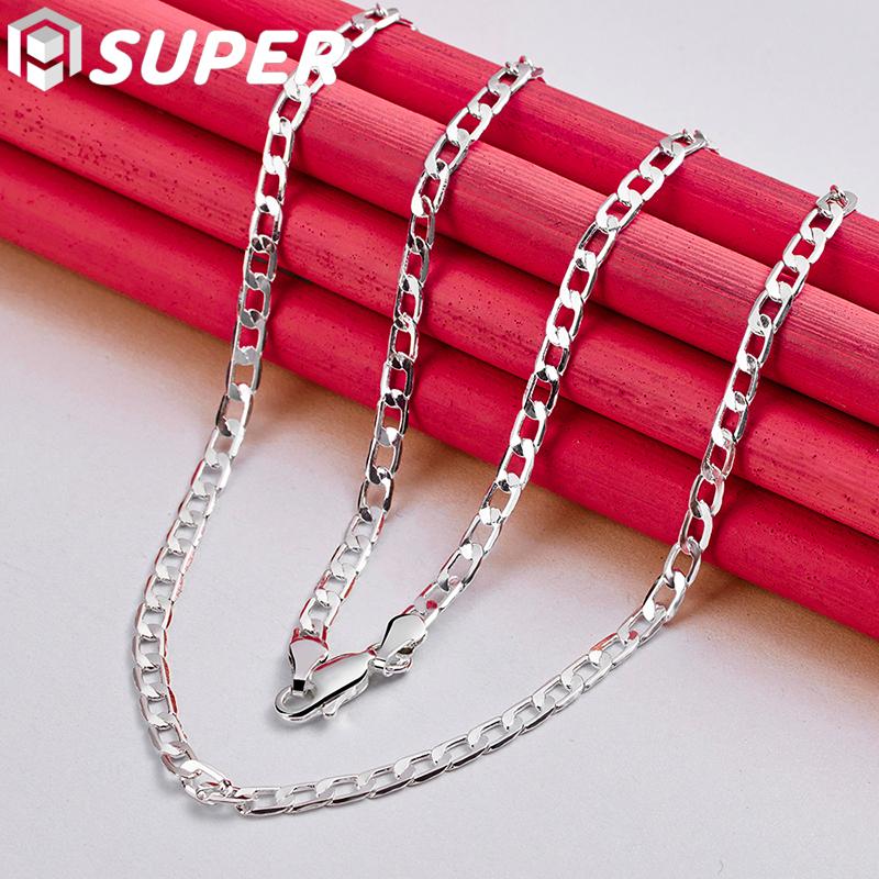 Ювелирные изделия из стерлингового серебра 925 пробы, 16/18/20/22/24/26/28/30 дюймов, 4 мм, боковое ожерелье