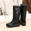 Winter Plush Women Mid-calf Snow Boots Waterproof Down High Wedge Platform Heels Round Toe Casual Lady Crystal Print Half Boots