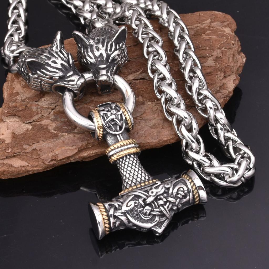 Новый скандинавский викинг из нержавеющей стали с головой волка Молот Тора кулон ожерелье мужские ювелирные изделия 