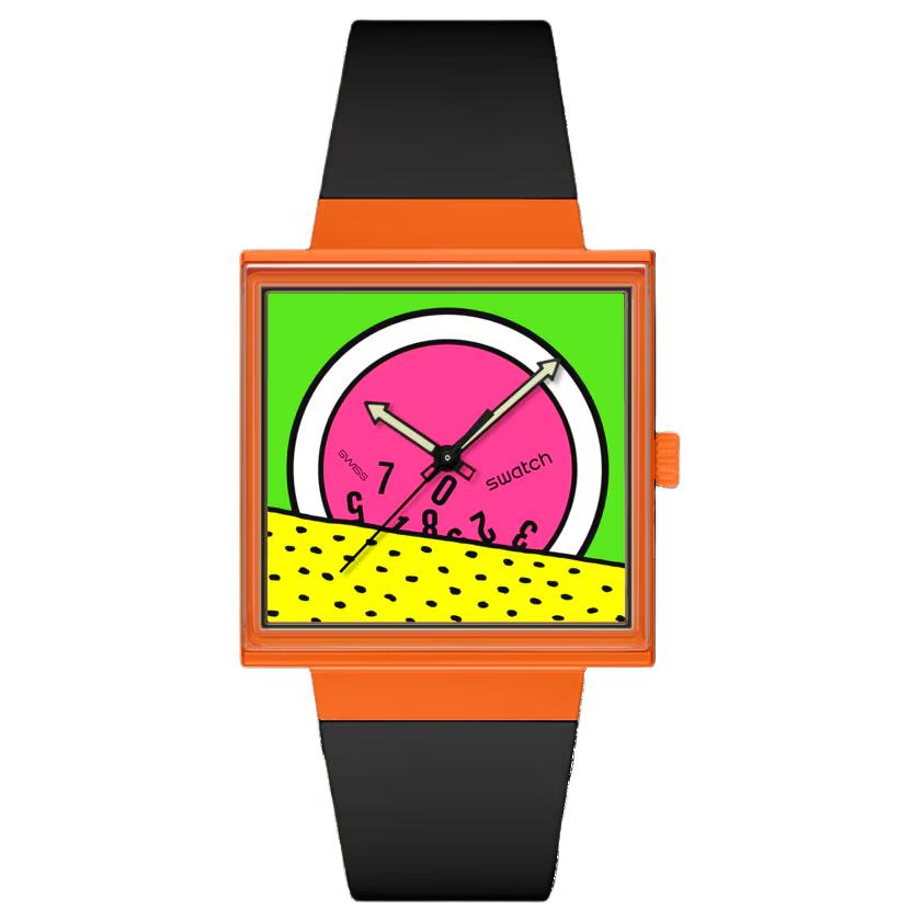 Swatch Кварцевый механизм 20 метров водонепроницаемость Унисекс Швейцарские часы 41,8*33,25 мм Зеленый циферблат Биокерамический корпус Ремешок из биоисточника SO34Z101