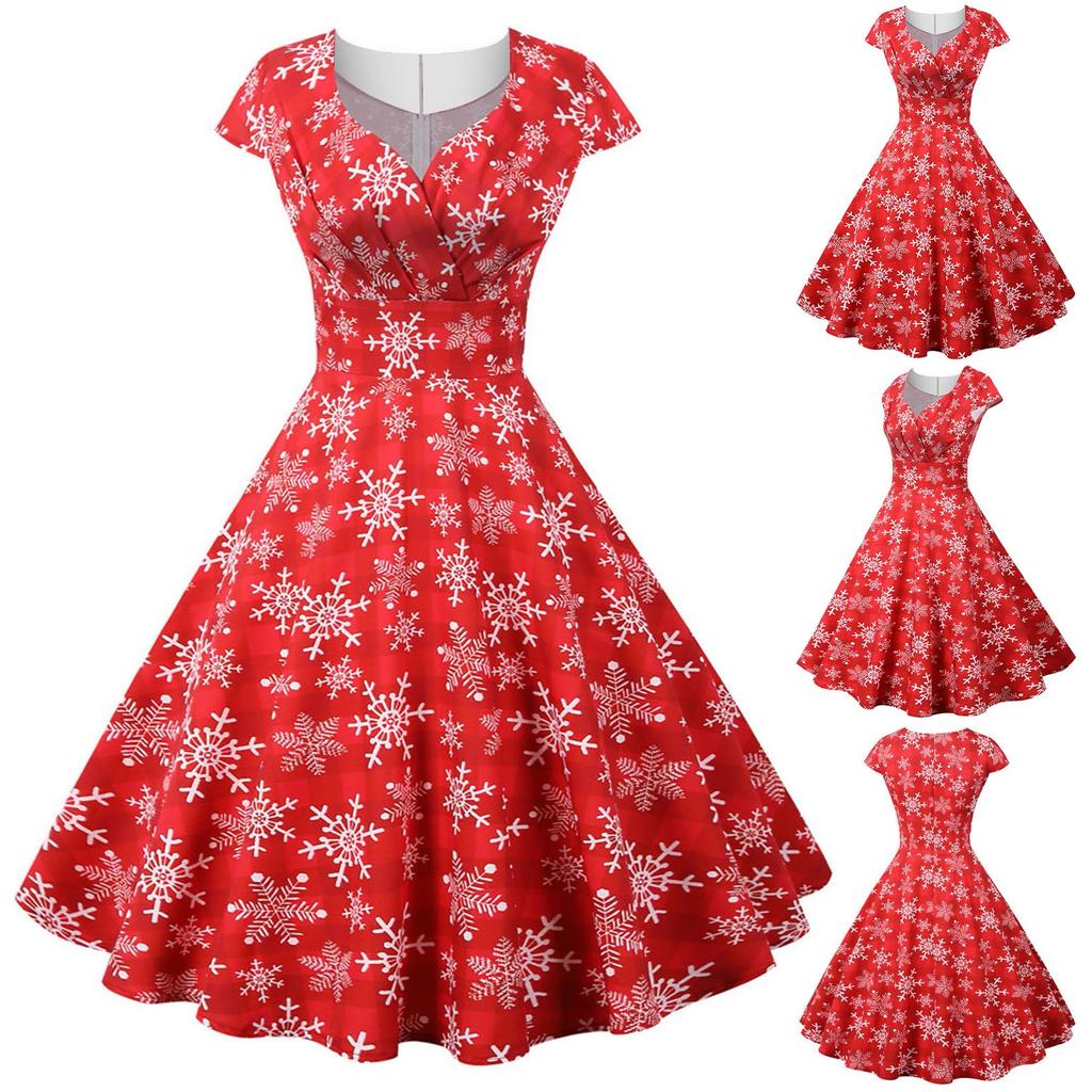 Женское винтажное платье для выпускного вечера с коротким рукавом в стиле Рождества 1950-х годов для домохозяйки