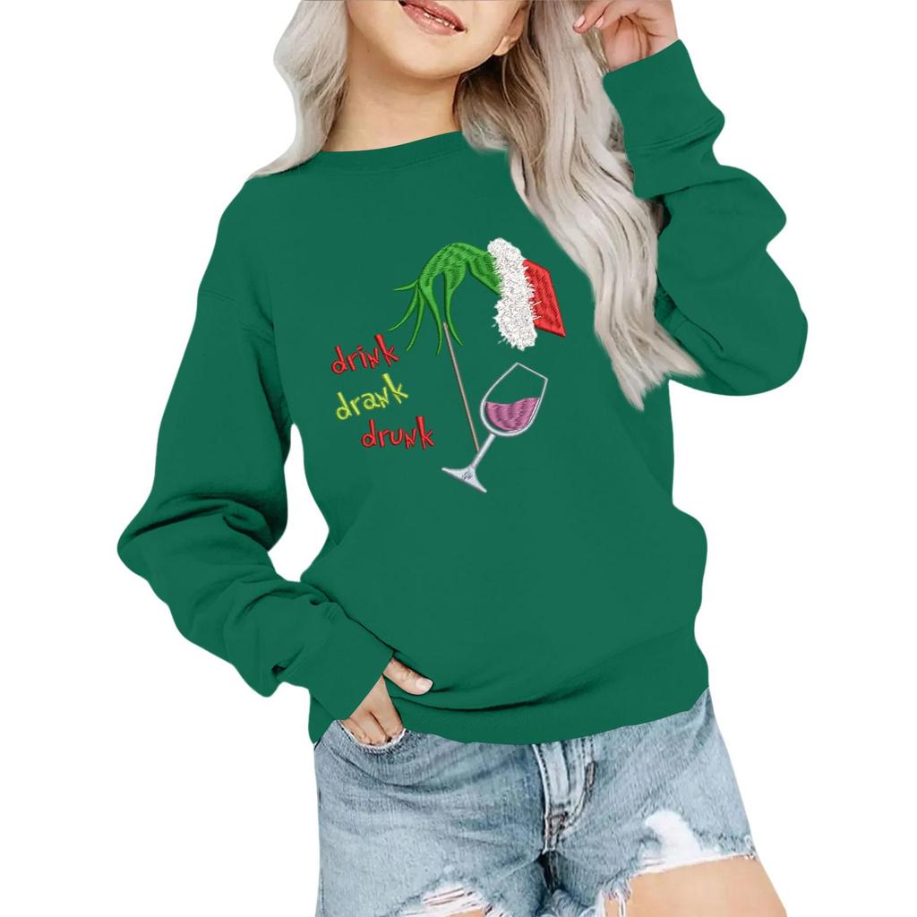 Kids' Fashion Loose-Fit Casual Long-Sleeve Christmas Print Oversized Crewneck Sweatshirt