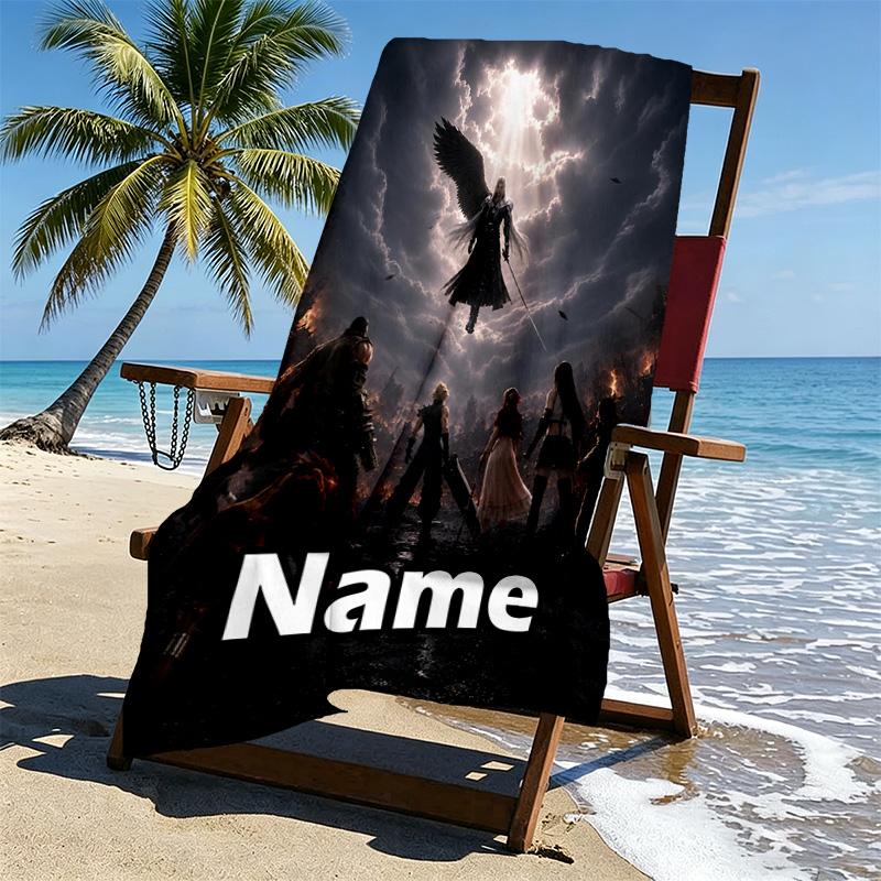 Custom Name Personalized Final Fantasy Print Beach Towel, for Trip Camping Beach Party Home Decor, Birthday Gift for Family & Friends
