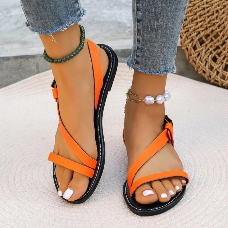 Женские сандалии Римская обувь Летние новые Римские туфли на плоской подошве Тапочки Пляжная спортивная повседневная женская обувь Мягкие женские шлепанцы в стиле бохо