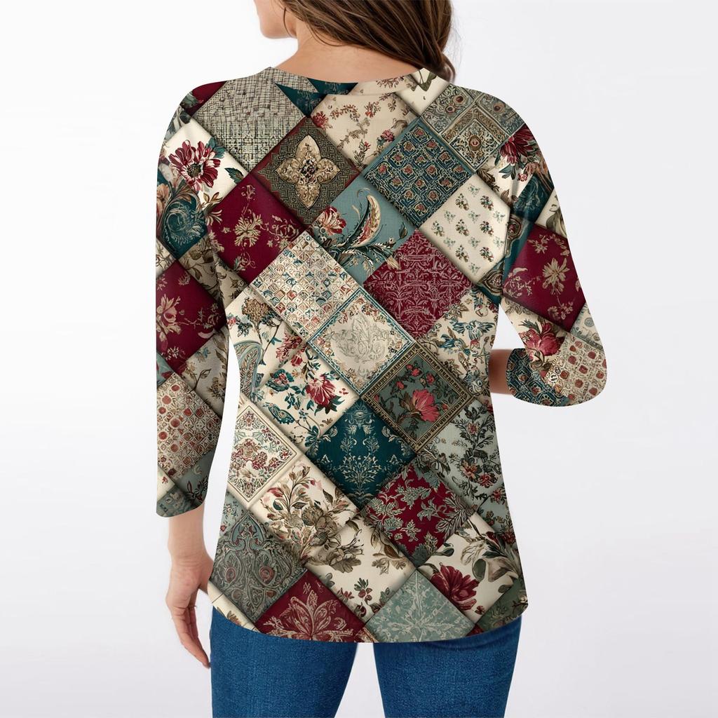 Women's T Shirt Print 3/4 Sleeve Daily Weekend Fashion Basic V- Neck Regular Top