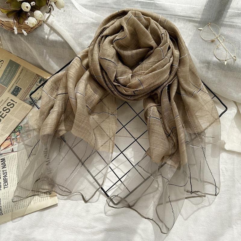 Тонкий шелковый шарф на весну и лето с изысканным внешним видом, женский шарф с элегантными вертикальными полосками