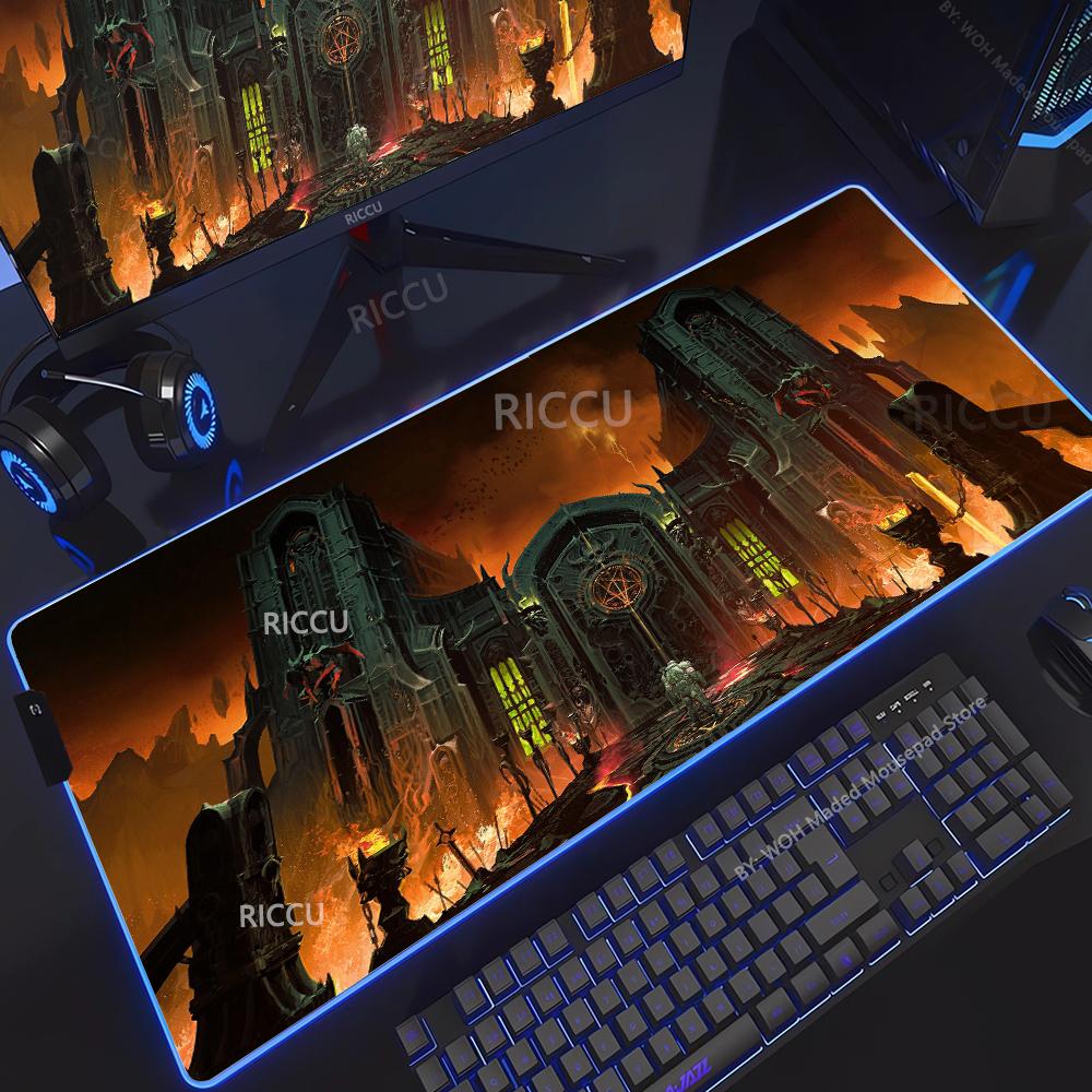 Игровой коврик для мыши D-DOOM E-Eternal RGB Светящийся Большой коврик для стола Зашифрованный Противоскользящий Супербольшой игровой коврик для мыши Расширенный игровой коврик