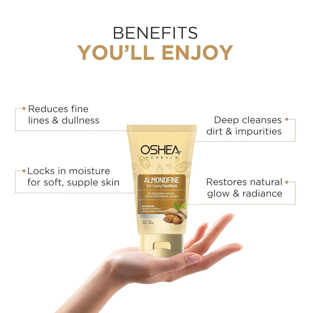 Oshea Herbals Almondfine Anti Ageing Face Wash for All Skin Types with Almond Oil & Vitamin E 150gm