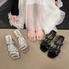 New High Heels Sandals for Women Square Toe Bowtie Decor Summer Outdoor Slippers Woman Thin Heeled Party Wedding Shoes