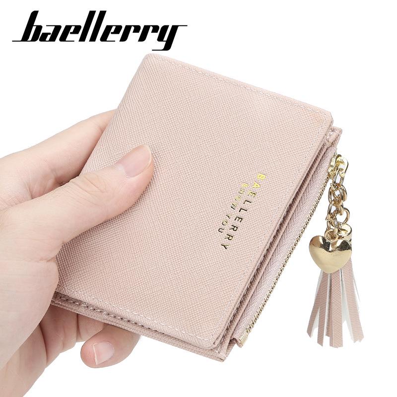 Женский короткий кошелек Baellerry на молнии, кошелек для монет, корейский стиль, модный кошелек, бумажник из искусственной кожи, визитница с кисточкой