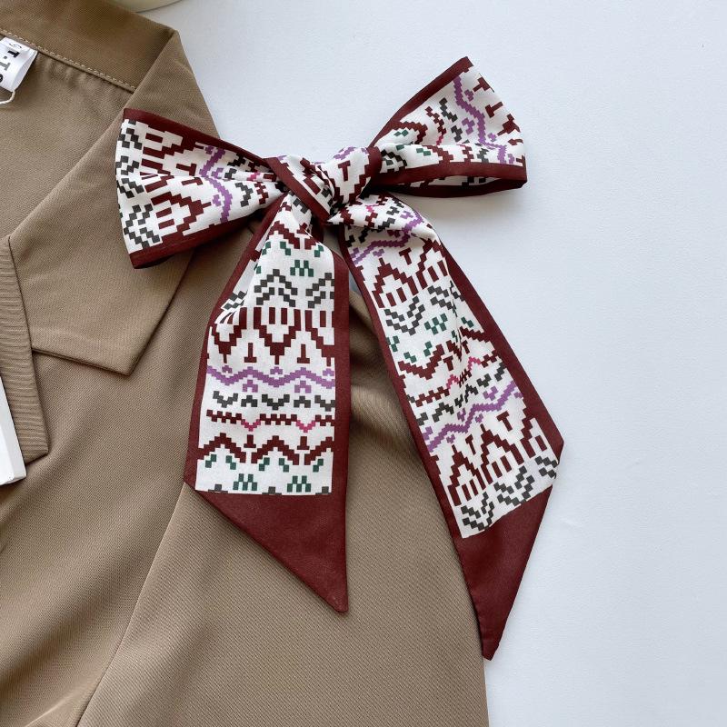 Retro Geometric Print Silk Scarf: Versatile Tie for Hair, Bags, and Headbands