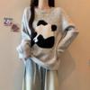 Women's Panda Jacquard Crewneck Sweater for Loose Autumn and Winter Style Slouchy Base Knit Top