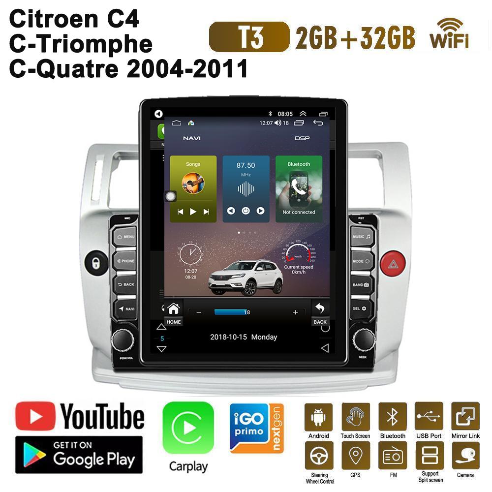 9,7-дюймовый автомобильный радиоприемник для Citroen C4 C-Triomphe C-Quatre 2004-2011 Android 2 DIN Tesla с вертикальным экраном Carplay Авто радио Мультимедийный плеер 2 + 32 ГБ