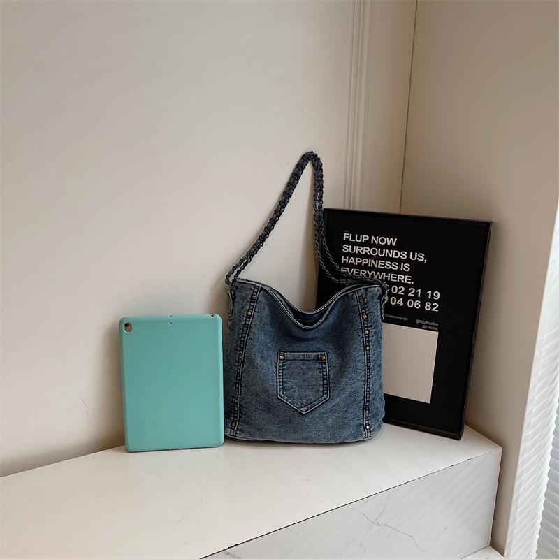 Винтажная джинсовая сумка-тоут, большая вместительная сумка через плечо, женская сумка через плечо с цепочкой