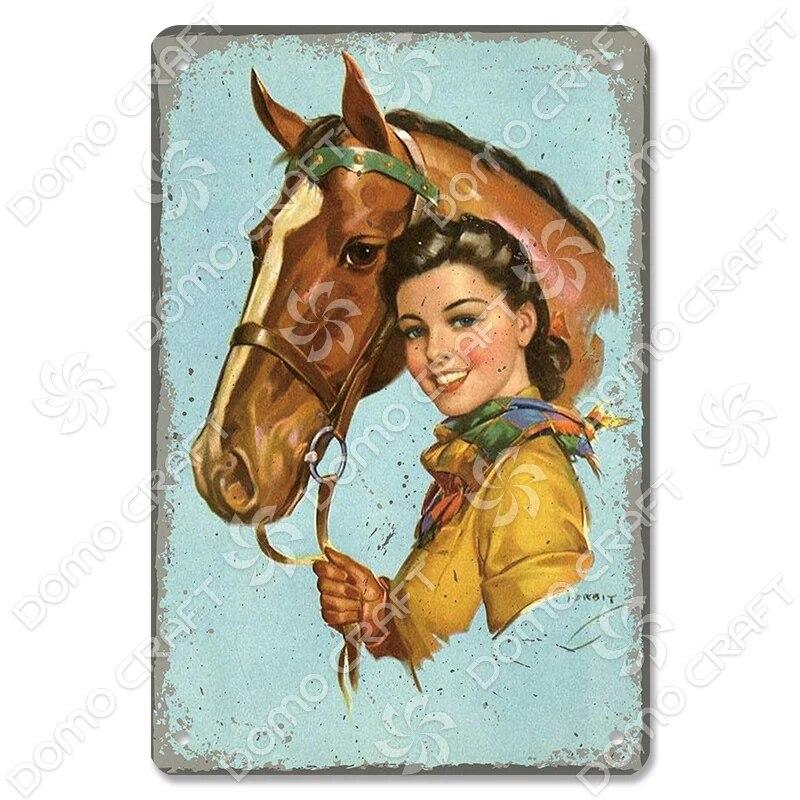 Cowgirl Tin Sign Metal Plaque Cowboy Boots Pony Metal Poster Vintage Wall Decor for Horse Riding Club Garden Home