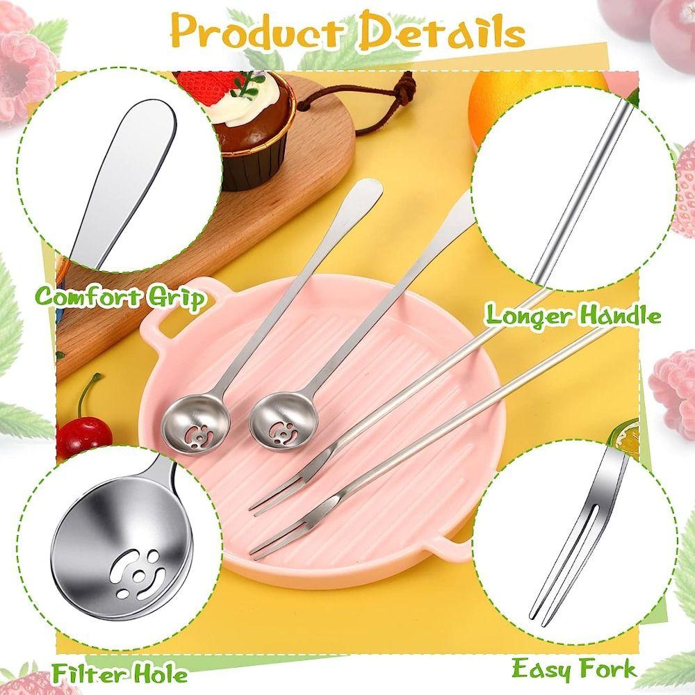 1/4pcs Stainless Steel Pickle Fork 8.7 Inch Long Handle Pickle Forks Set Olive Spoon  Kitchen