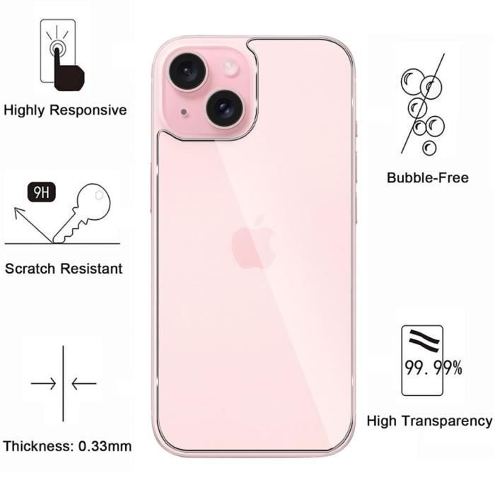 Защитная пленка из закаленного стекла для экрана и задней панели iPhone 15 [Комплект из 2 штук] Защитное стекло Phonillico®