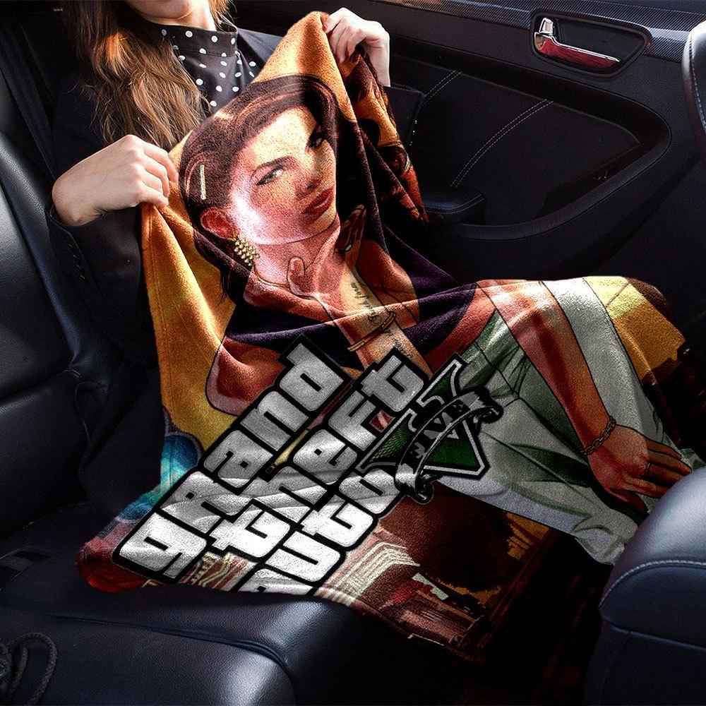 1 шт. Мягкое фланелевое одеяло Grand Theft Auto с дизайнерским принтом. Уютное одеяло для всех сезонов, идеально подходит для дивана, кровати, офиса