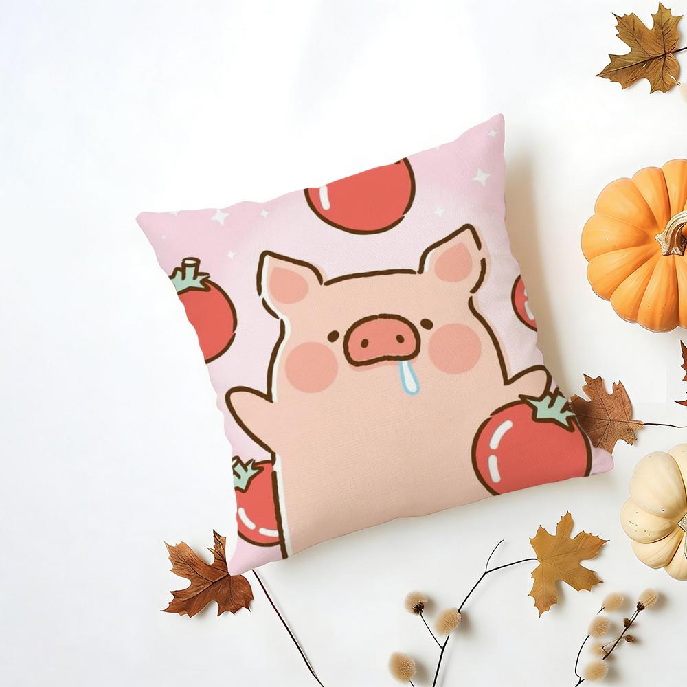 Cartoon LLulu Pig Pink Cushion Cover Iceland Washable Linen Soft for Daily Sofa Bed Home Room Decor