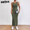 Spring Summer Sleeveless Halter Long Dress Sexy Wrap Hip Waist Knit Dress