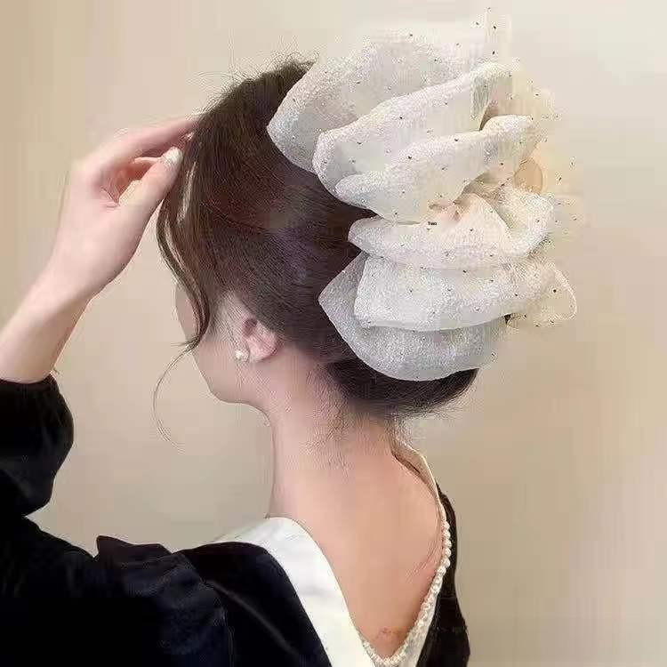 Large Feather Bow Mesh Hair Clip for Volume