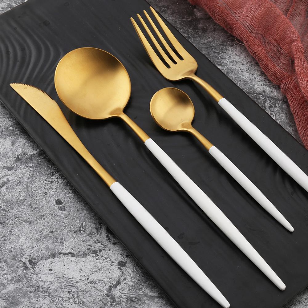 Stainless Steel Cutlery Set 4-Piece Mirror Polished Flatware Reusable Utensils Kitchen Tableware Include Knife Spoon for Home Hotel Wedding Festival