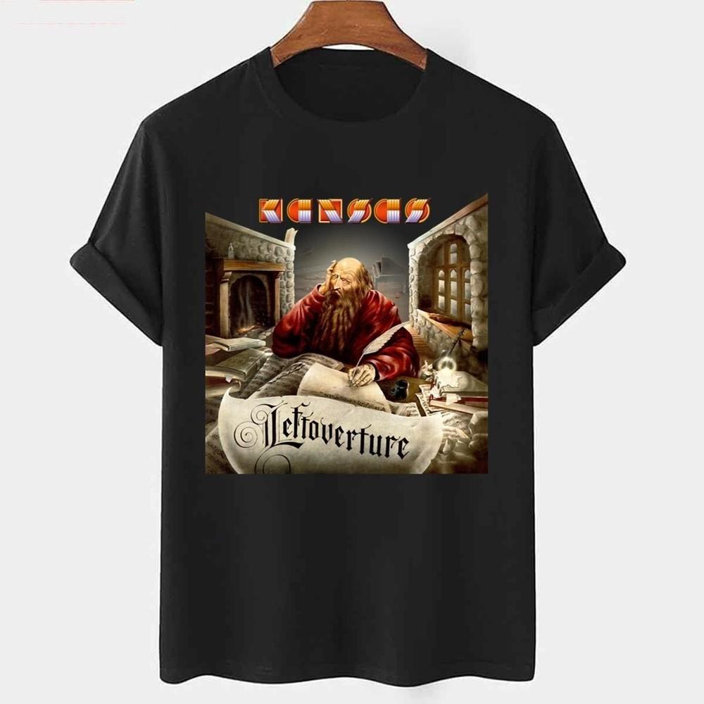 Хлопковая черная футболка унисекс с изображением альбома группы Kansas Leftoverture для мужчин