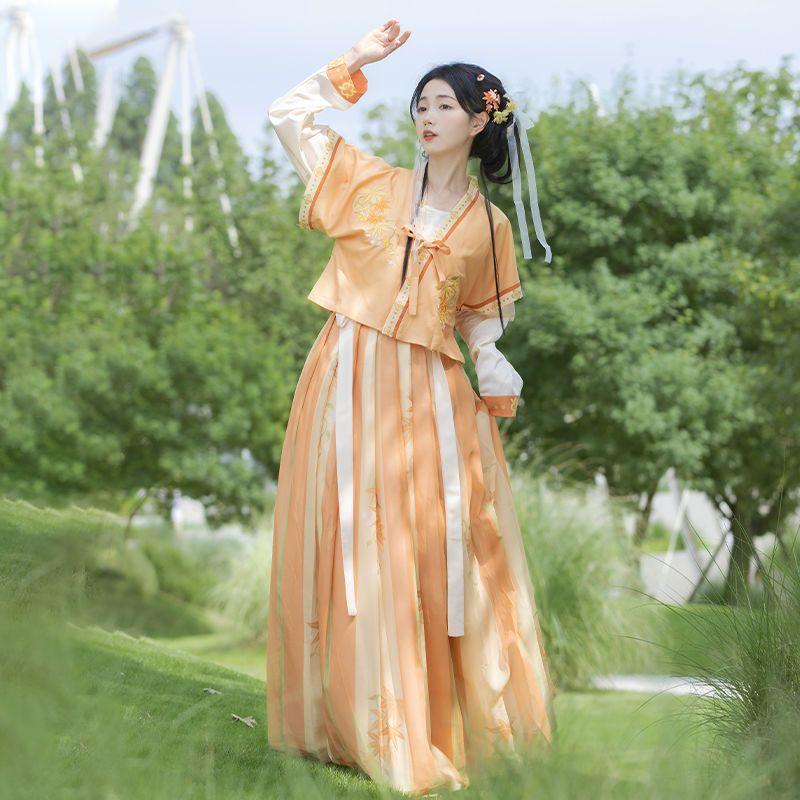 Chinese Tang Dynasty Style Hanfu Printing And Dyeing Big Swing Skirt Daily Women's Suit