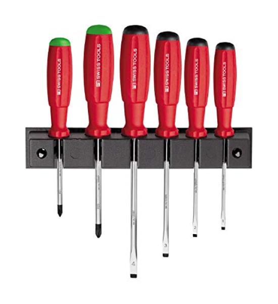 PB SWISS TOOLS SwissGrip 6-Piece Slotted and Pozidriv Screwdriver Set with Holder, in Paper Box (8245.CBB)