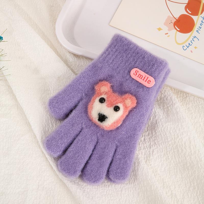 Детские зимние перчатки в корейском стиле с милым медведем - Теплые, Защищающие от холода, Пятипалые для мальчиков и девочек