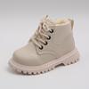 Красивые повседневные универсальные удобные плюшевые теплые нескользящие короткие ботинки с простой боковой молнией для мальчиков и девочек, кожаные ботинки