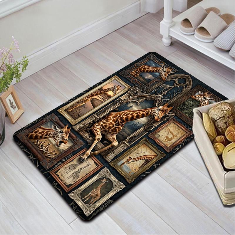 Giraffe Collage Pattern Rug Floor Mat for Living Room or Bedroom Soft and Comfortable Carpet a Gift for Birthday and Holiday.
