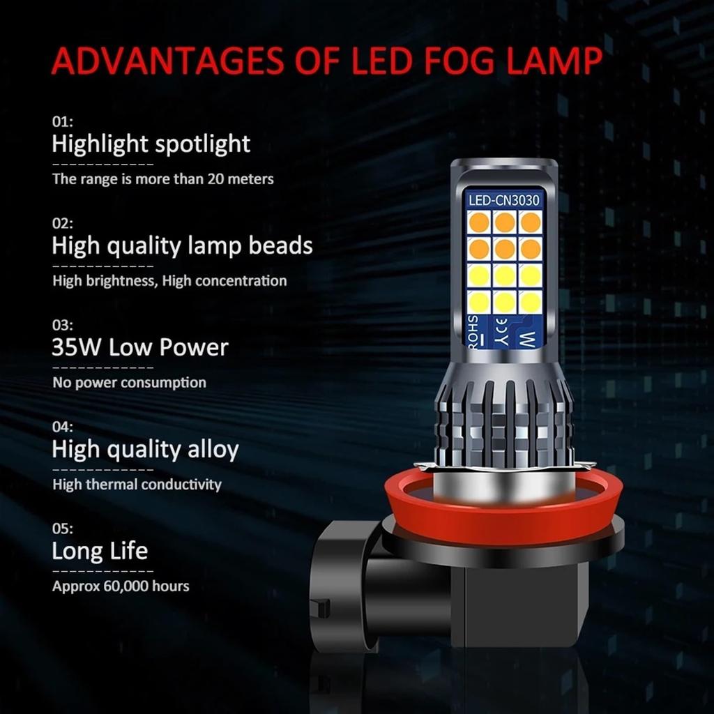 Hohota 2 шт. H8 H11 9006 Светодиодная противотуманная фара Двухцветная 3030 24SMD H16 Противотуманная