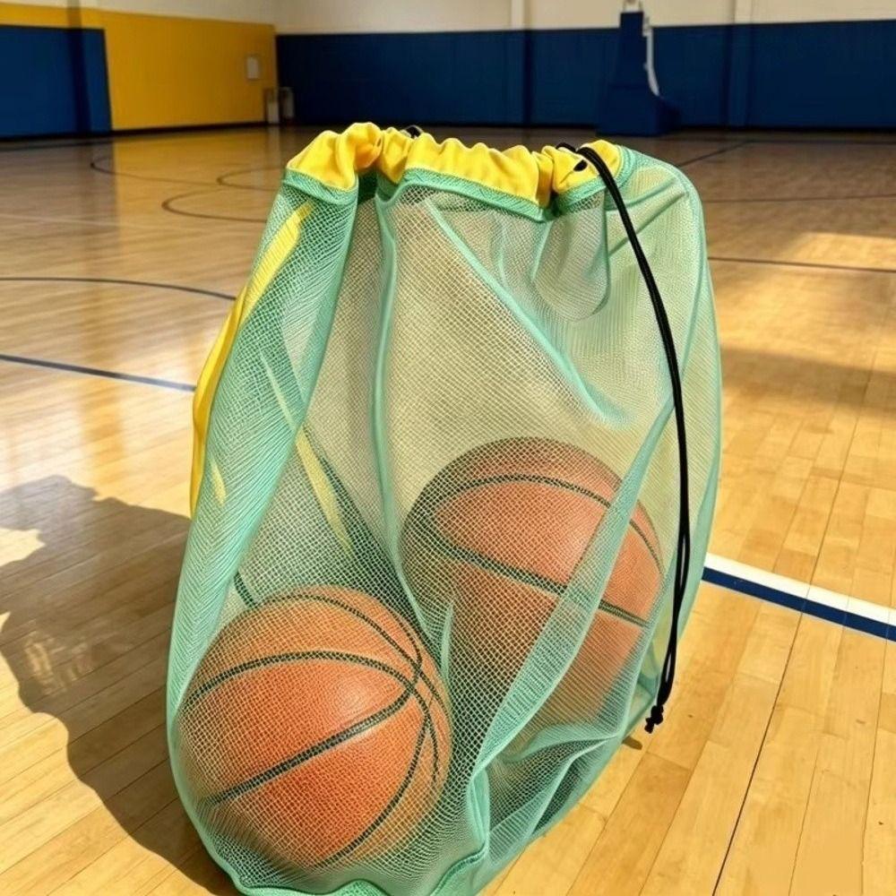 Portable Drawstring Beach Bag Large Capacity Swim Toy Storage Bag Mesh Beach Bag Beach Activities