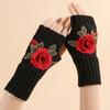 Vintage Embroidery Knitted Gloves Floral Fingerless Gloves Cute Crochet Flower Mittens  Outdoor