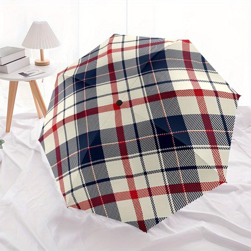 1pc Tartan Pattern Automatic Folding Umbrella - Portable Foldable Design with 8 Ribs, Durable Plastic & Iron Frame, Casual Outdoor Accessory