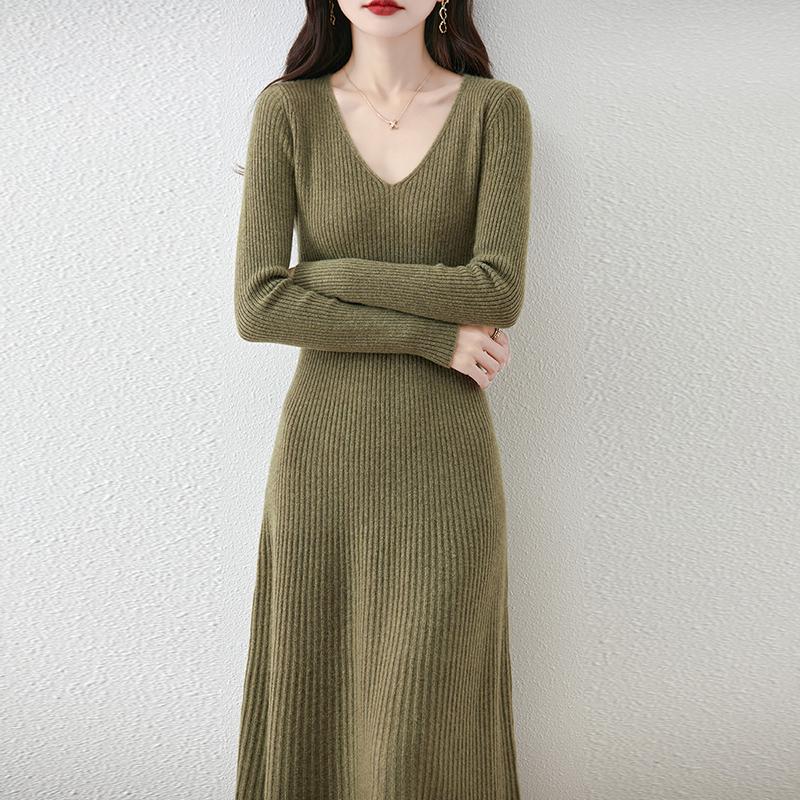 Женское платье-свитер 100% шерсть MODERN NEW SAGA V-образный вырез трикотажный длинный пуловер зимние джемперы шерстяное длинное платье женское