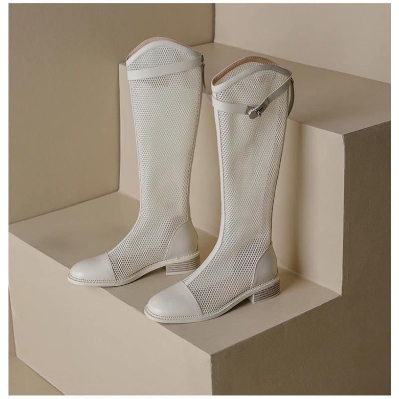 V-mouth Summer Mesh High Boots Women's Breathable Mesh Net Knight Boots Thick Bottom Hollow But Knee Long Cool Boots