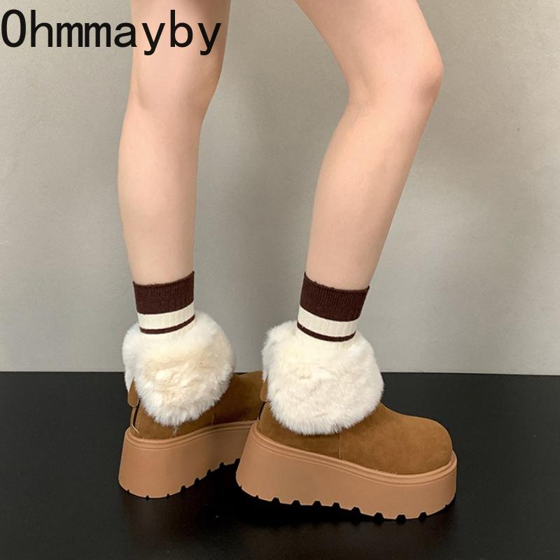 Винтажные туфли на платформе Женские меховые зимние сапоги Комфортное увеличение роста Сохранение тепла Хлопковые короткие ботильоны Зимняя женская плюшевая обувь