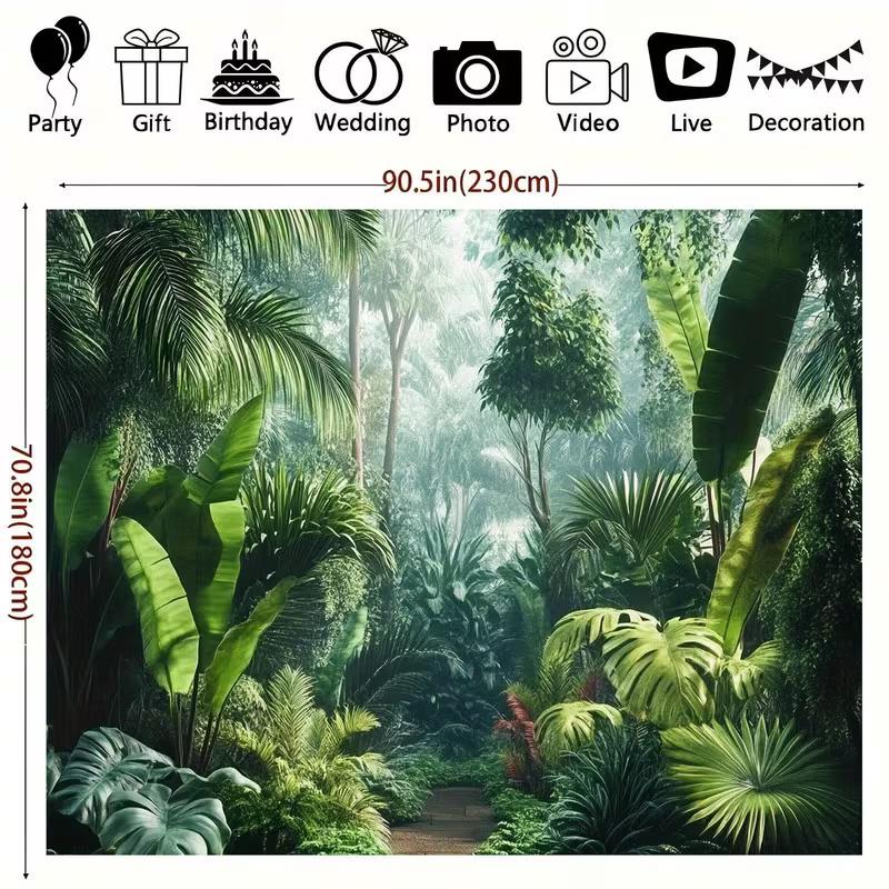 2D Lush Green Tropical Leaves Backdrop for Birthday & Wedding