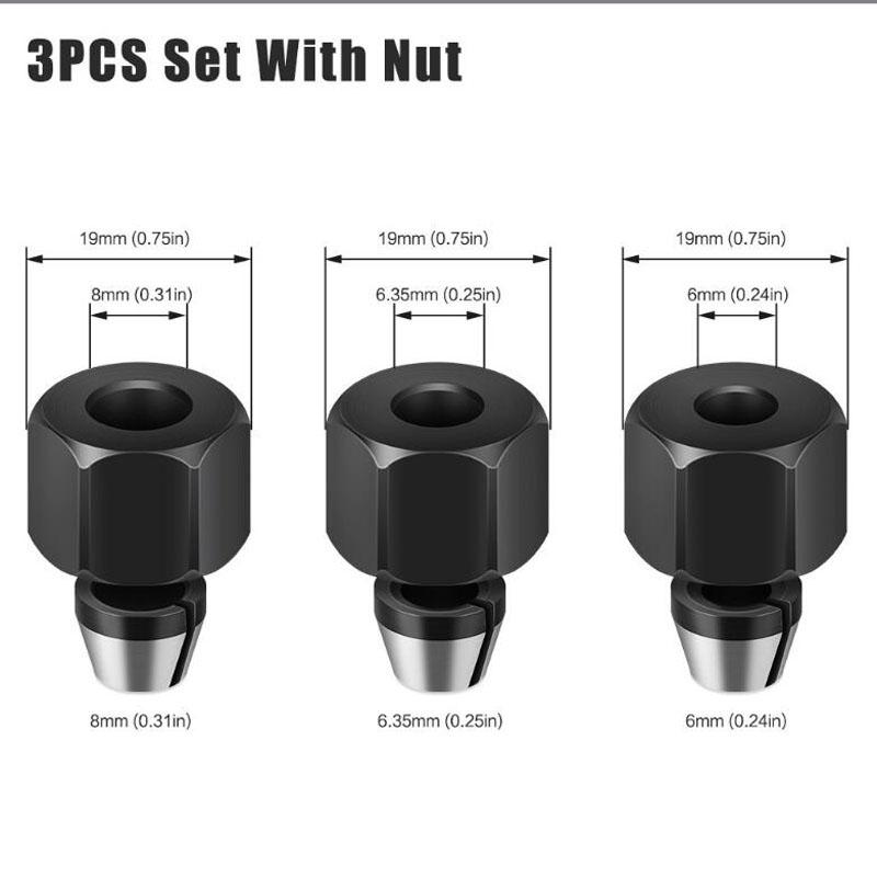 6mm 6.35mm 8mm Collet Chuck Engraving Trimming Machine With Nut Router Bit Adapter Electric Router Milling Cutter Accessories
