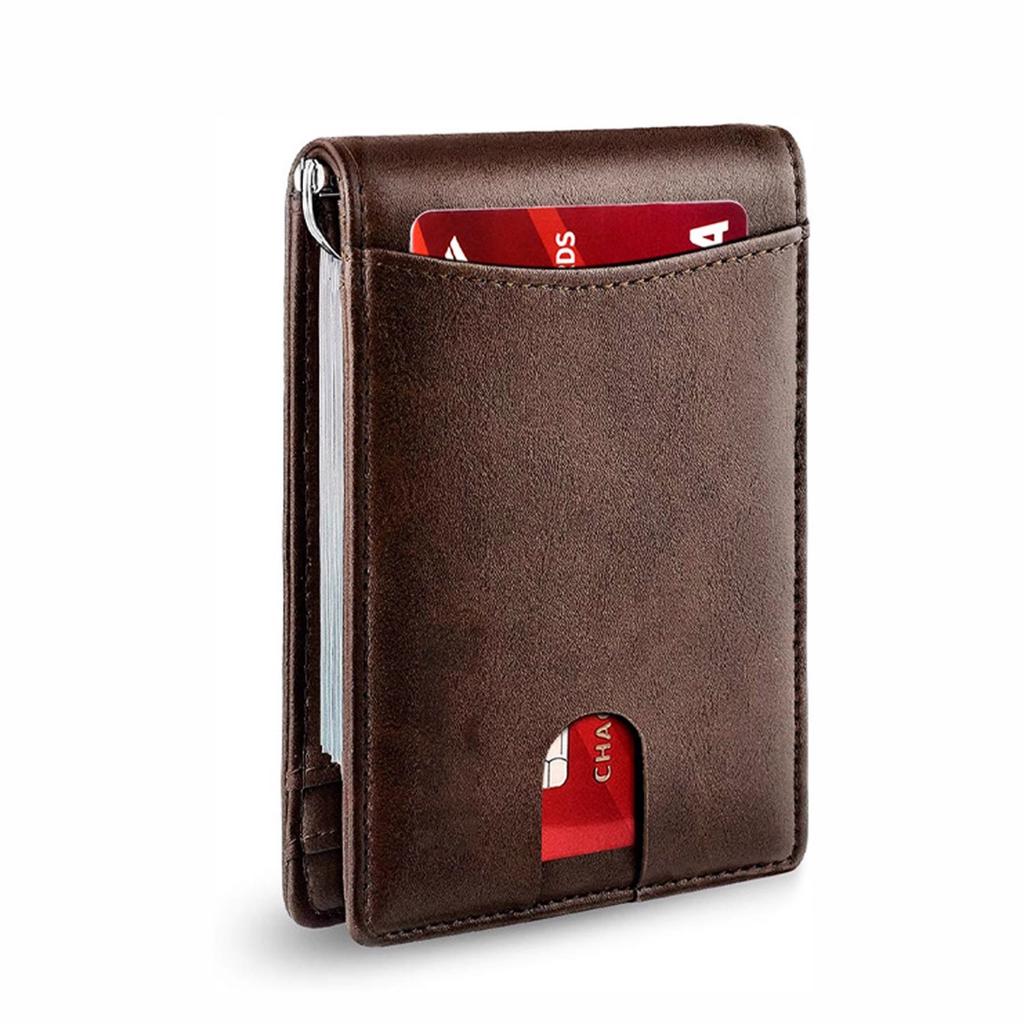 Men's Ultra-thin Wallet Europe and the United States Simple Casual RFID Dollar Clip Leather Card Bag Wallet Men Integrated