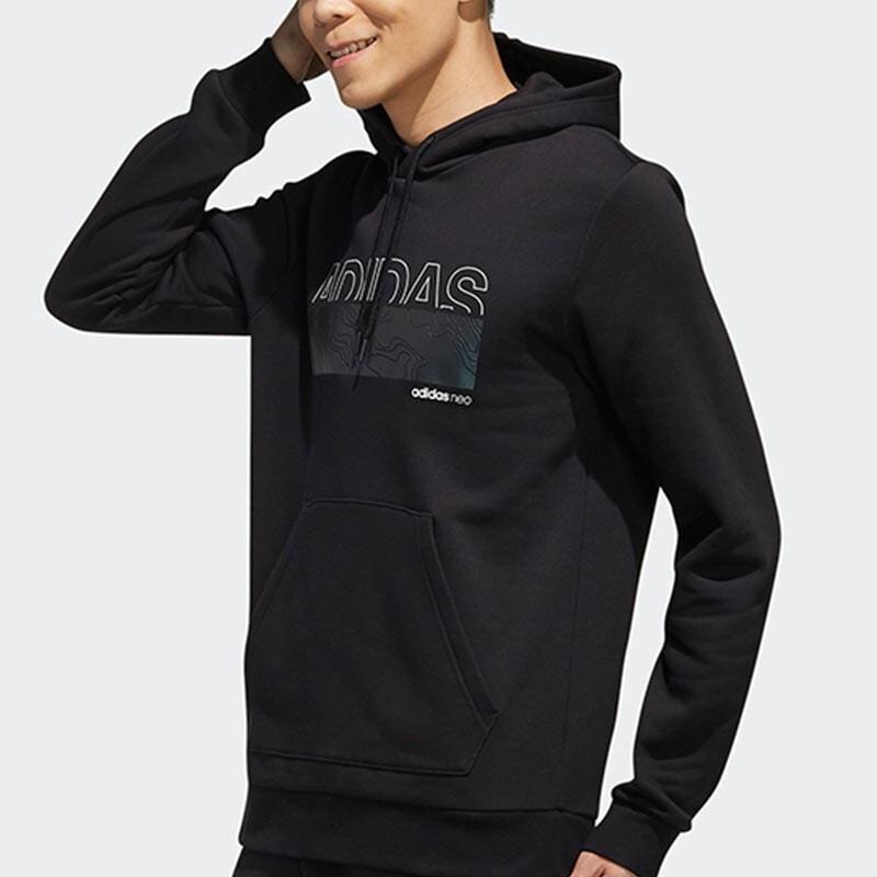 Adidas Толстовка с капюшоном с графическим рисунком нео-металлик и шнурком, мужская толстовка с капюшоном, черная EI4459