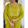 Women's Chinon Embroidered Flared Kurta with Pant and Dupatta Sets