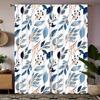 2 шт. Сине-белые шторы с акварельным узором из листьев, полиэстеровая ткань, машинная стирка, подходят для спальни и гостиной