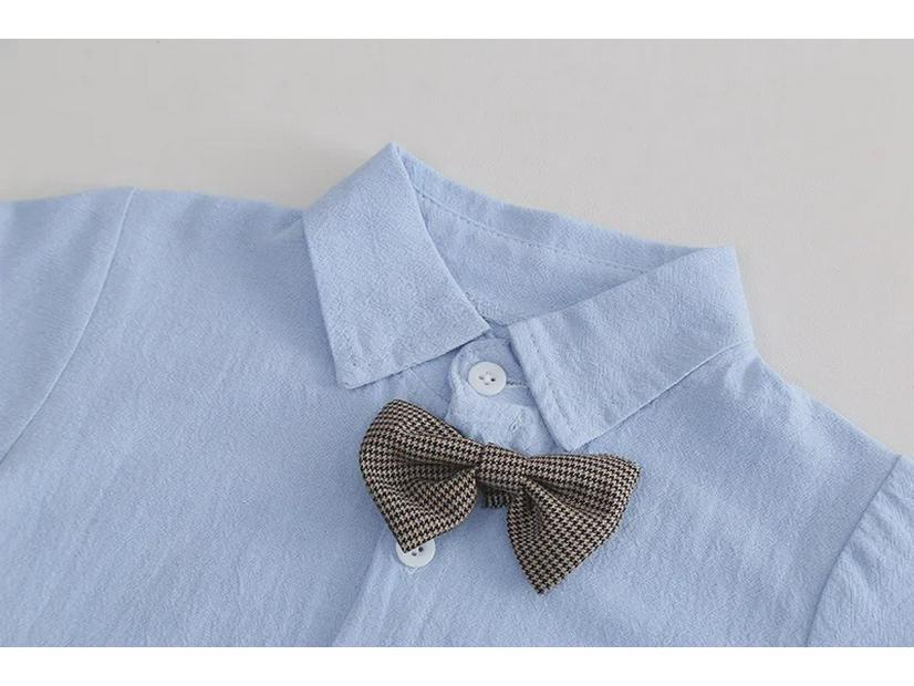 Детский комбинезон с галстуком-бабочкой в ломаную клетку - белая рубашка, комплект из двух предметов в корейском стиле