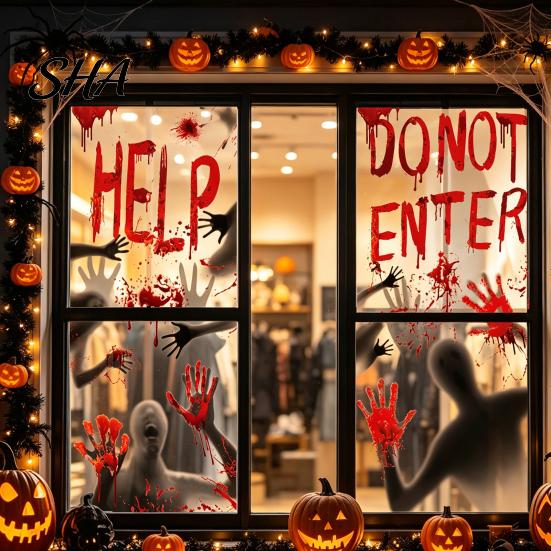 Kitchen Friendly Halloween Stickers Blood Window Stickers, Clear Patterns Waterproof And Scratch-Resistant Non-damaging Wall Decals Decals, Removable